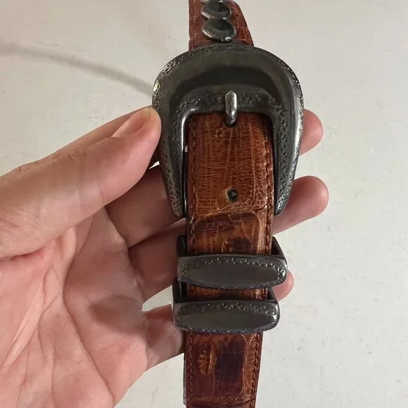 Richard Gampel Belt, Brown Vintage, Crocodile, Made in France, Brown Belt 38" - Picture 2 of 8